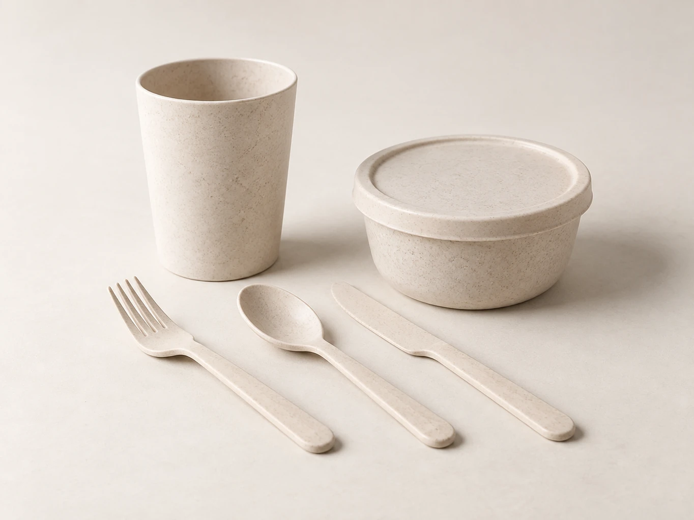 Illustrative food-service cutlery, cup and container sample set